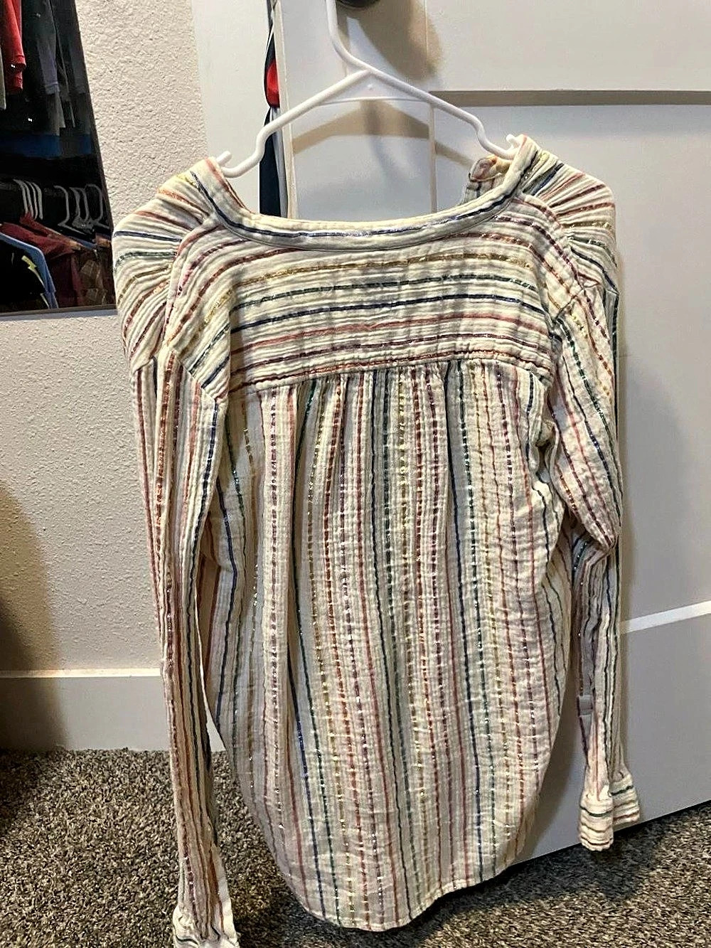 Gap Crinkle Gauze Striped Shirt Button Front Multicolor Medium